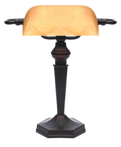 LANDLITE TL609 banker's lamp – E27, max. 60 W, amber glass shade