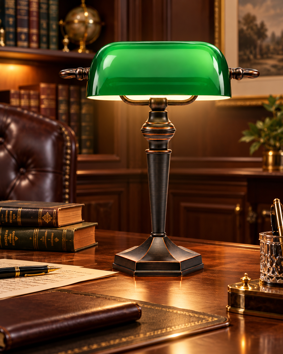 LANDLITE TL609 bankárlámpa – E27, max. 60 W, zöld üvegbura
