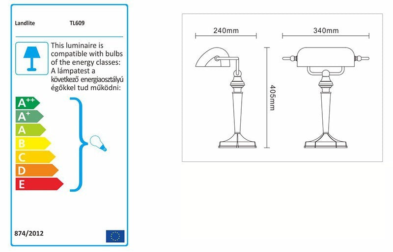 LANDLITE TL609 bankárlámpa – E27, max. 60 W, zöld üvegbura