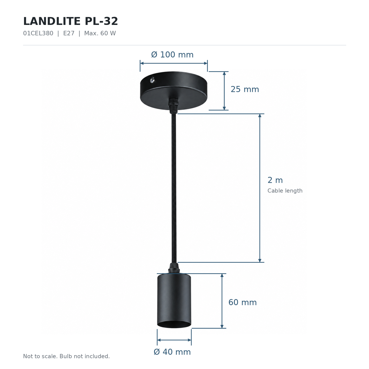 LANDLITE PL-32 pendant light – E27, max. 60 W, black