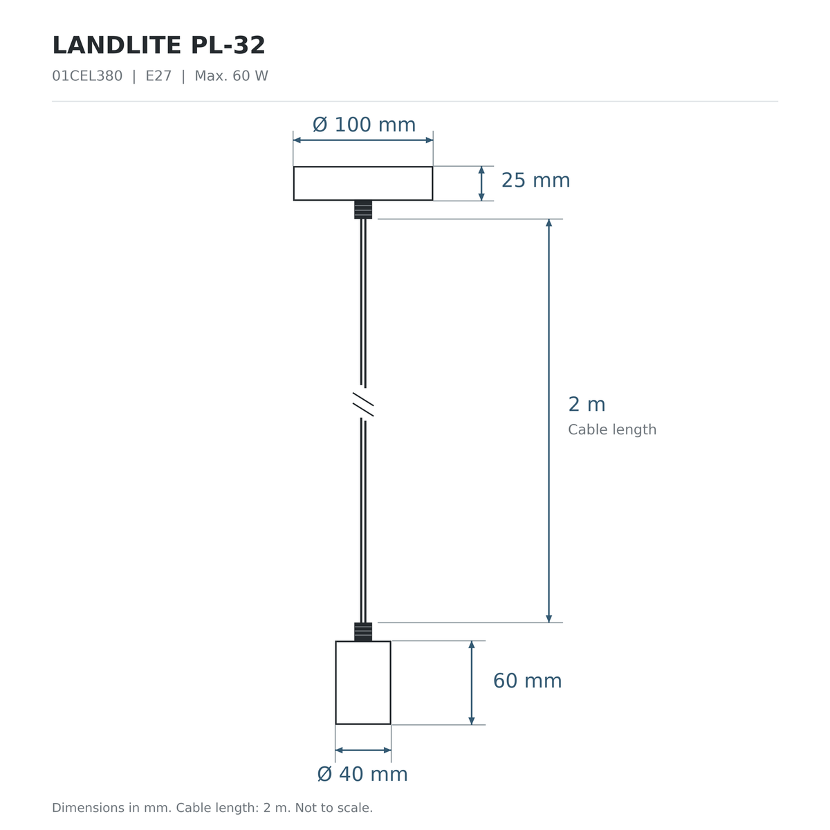 LANDLITE PL-32 pendant light – E27, max. 60 W, black
