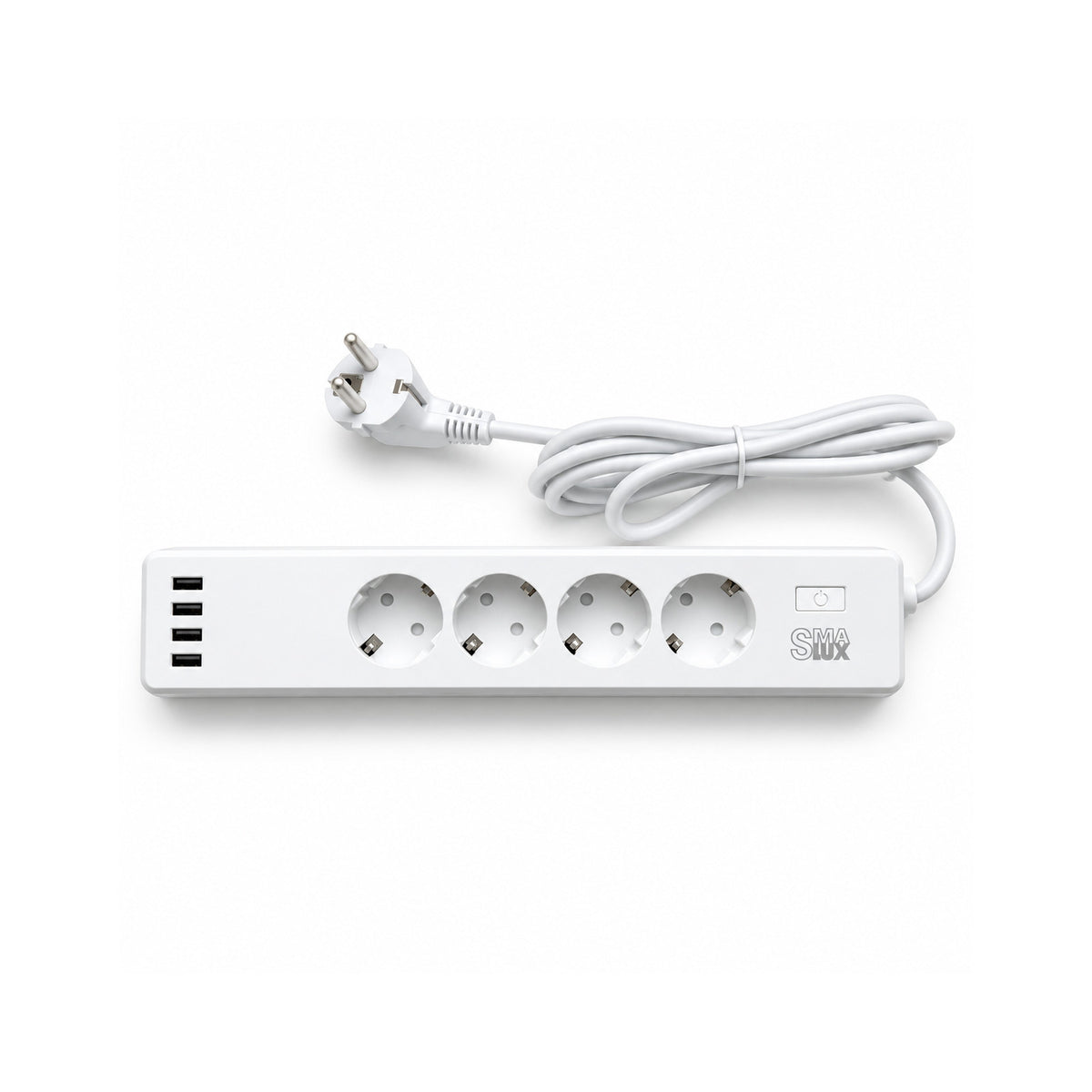 SMAlux EU4U4-WF Wi-Fi okos elosztó, 4 földelt aljzat, 4 USB-A port, fehér, 1,8 m kábel