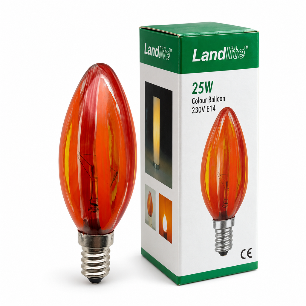 LANDLITE colour decorative bulb SAN FRANCISCA, E14, 25 W, candle, orange-red