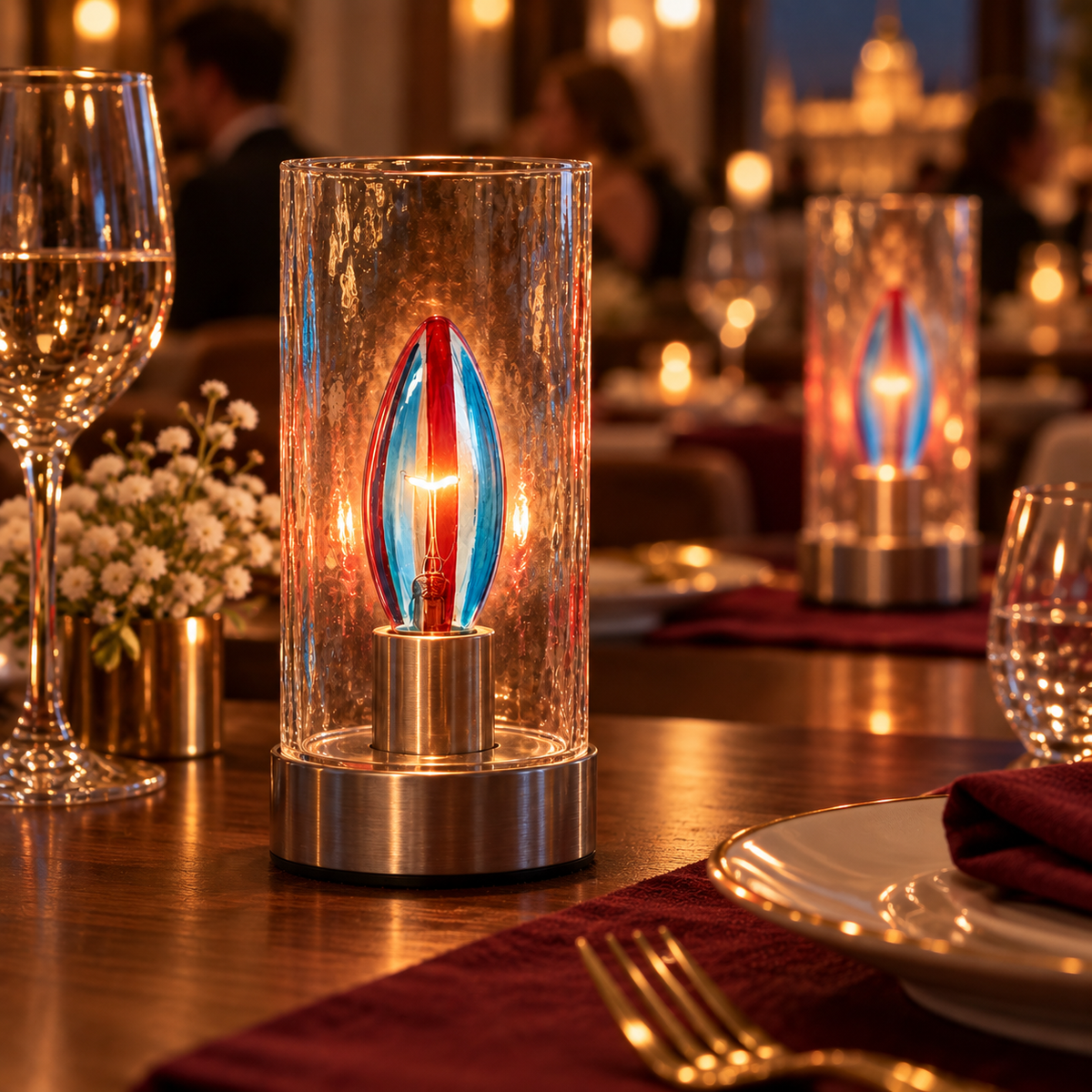LANDLITE colour decorative bulb SERENGETI, E14, 25 W, candle, blue-red striped