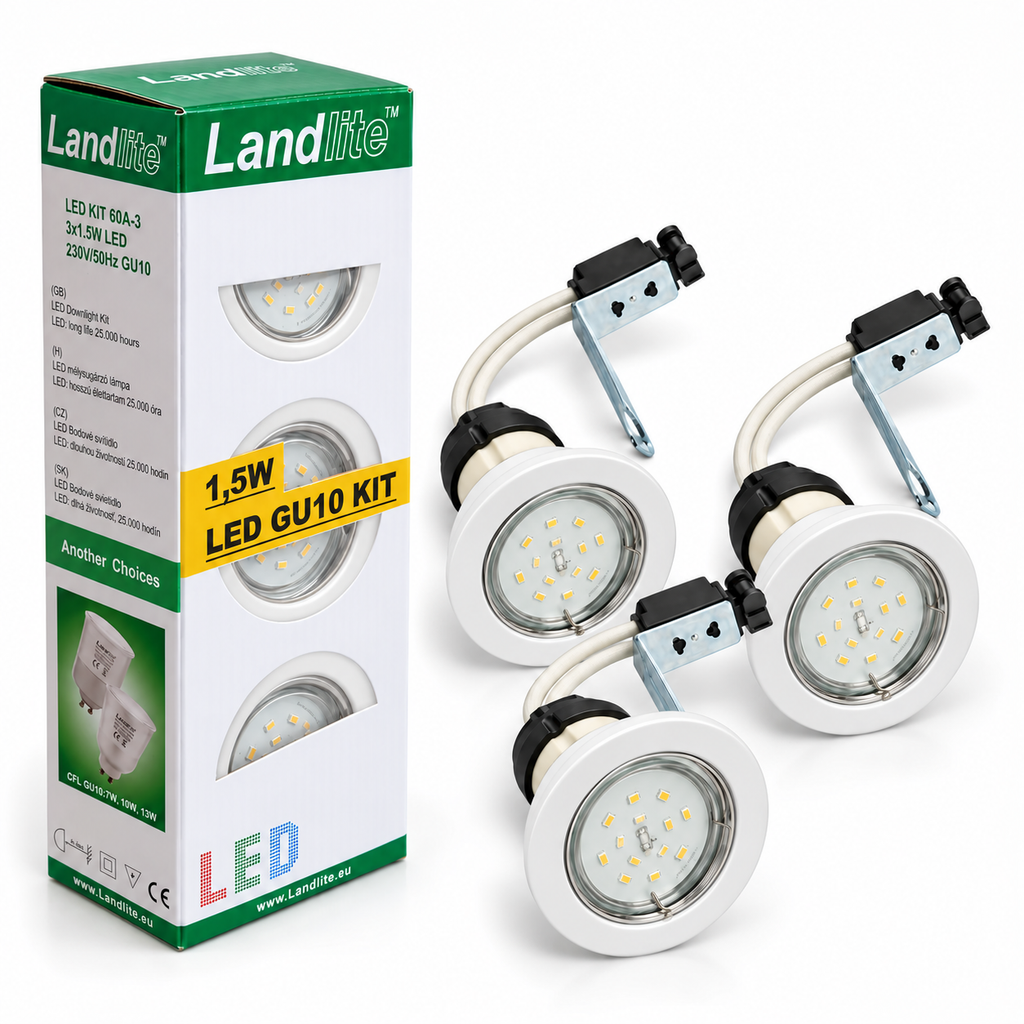 KIT-60A recessed spotlight set of 3 – 3×1.5 W GU10 LED, warm white, white