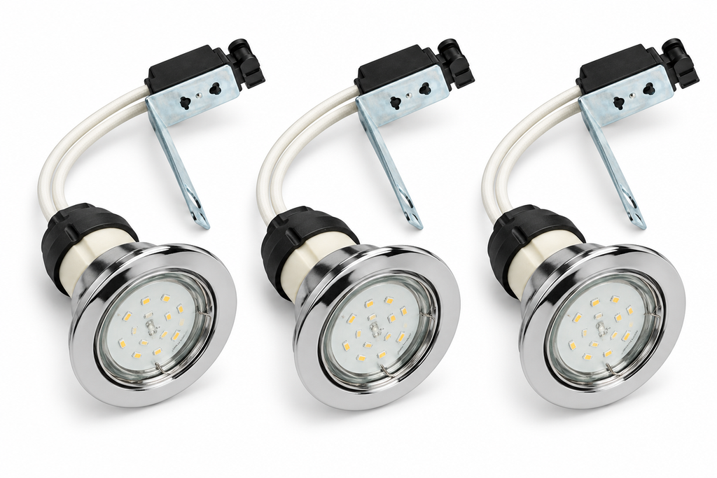 KIT-60A recessed spotlight set of 3 – 3×1.5 W GU10 LED, warm white, chrome