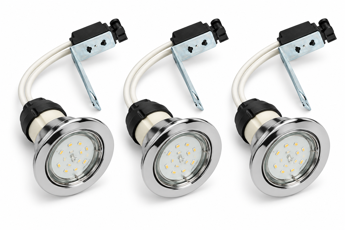 KIT-60A recessed spotlight set of 3 – 3×1.5 W GU10 LED, warm white, chrome