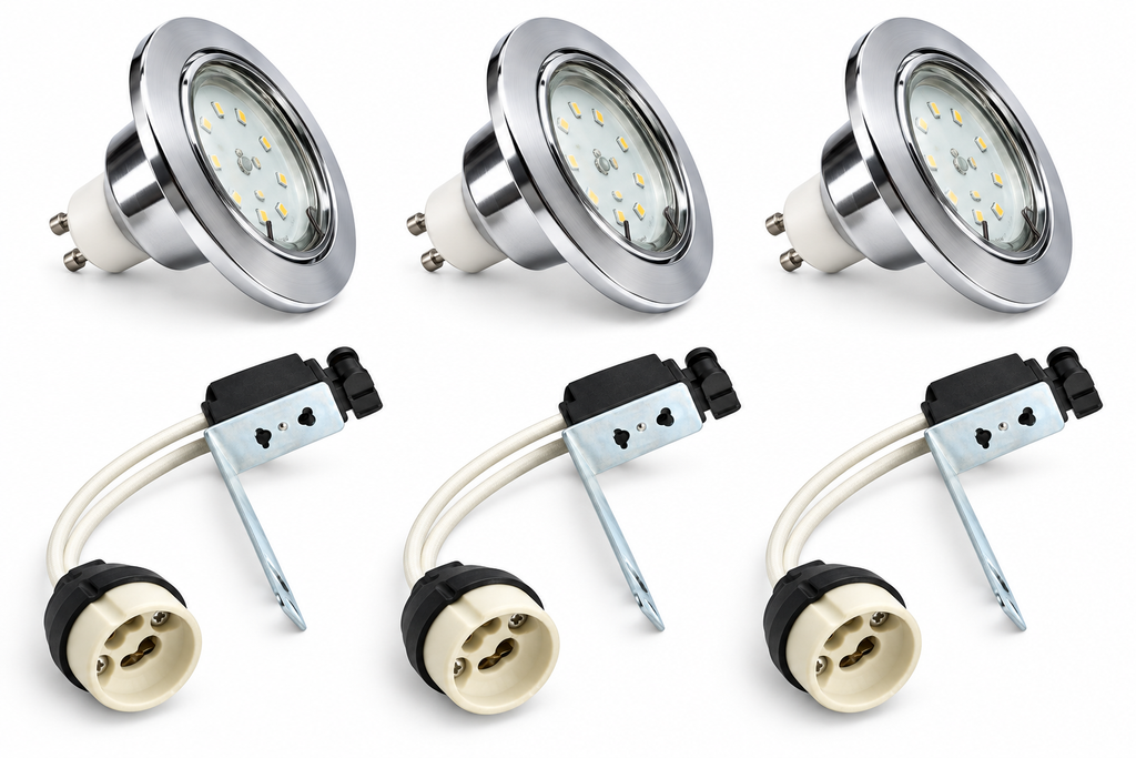 KIT-60A recessed spotlight set of 3 – 3×1.5 W GU10 LED, warm white, chrome