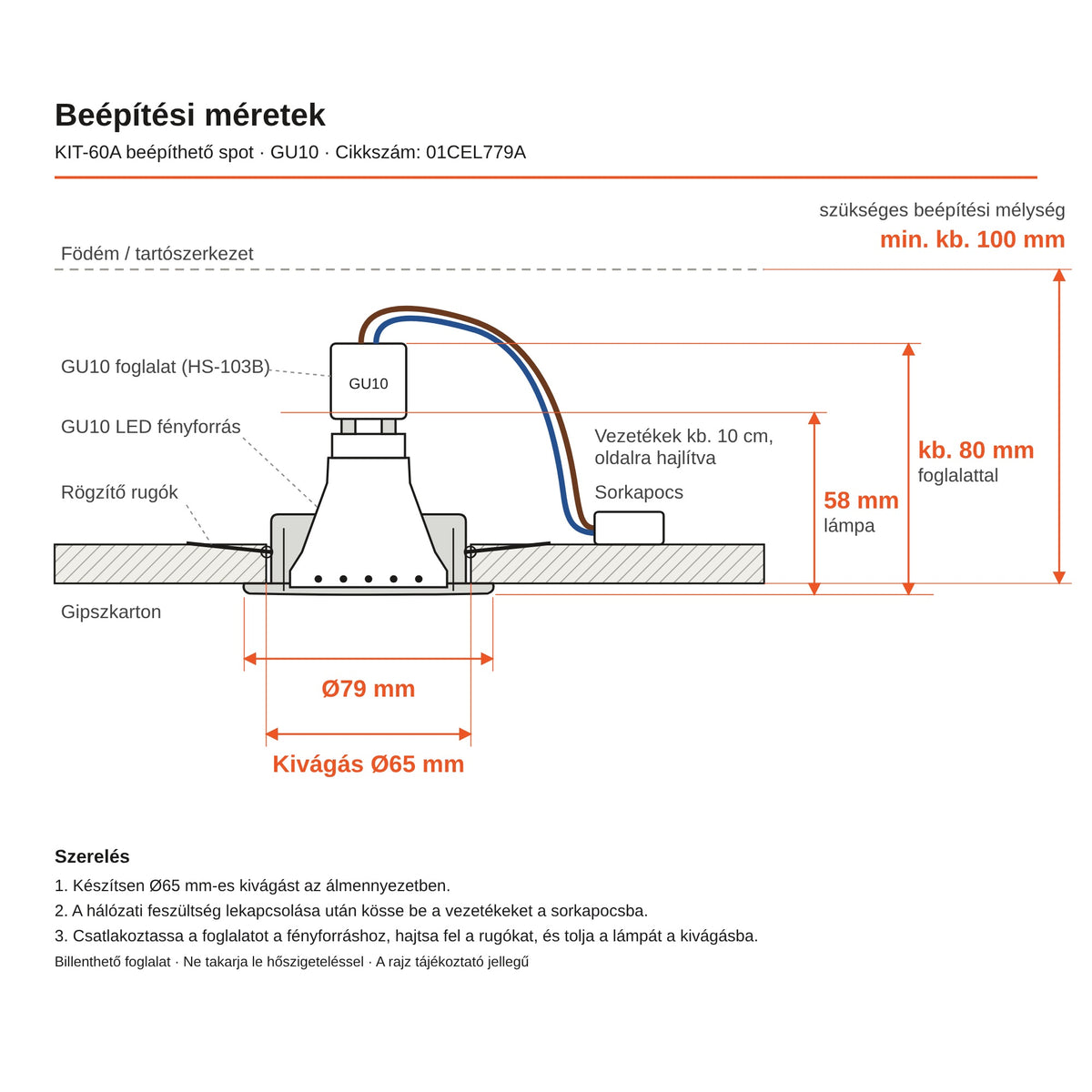 KIT-60A Einbaustrahler-Set, 3 Stück – 3×1,5 W GU10 LED, warmweiß, Weiß