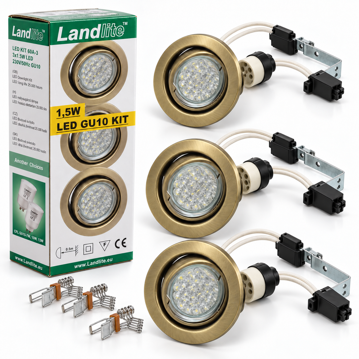 KIT-60A Einbaustrahler-Set, 3 Stück – 3×1,5 W GU10 LED, warmweiß, Antikbronze