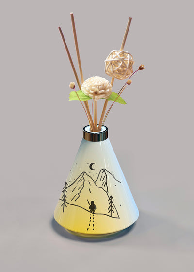 KAITO AF-301 reed diffuser & flower vase mood lamp – rechargeable, tap control, colour changing