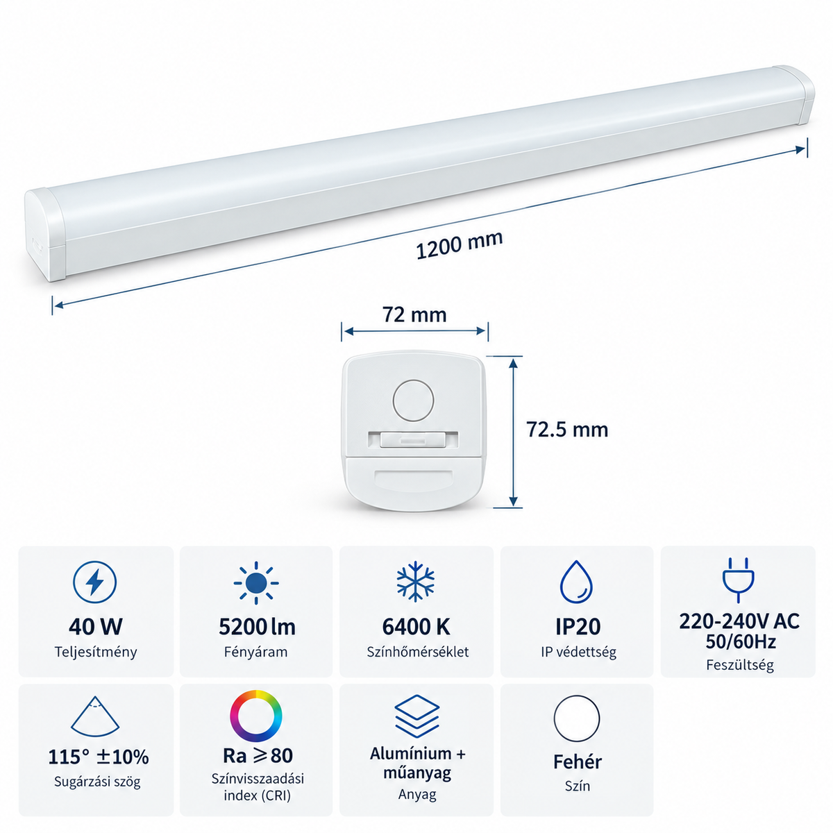 SAT10N-12-40-130 CW LED-Lichtleiste – 40 W, 5200 lm, 1200 mm, 6400 K, IP20