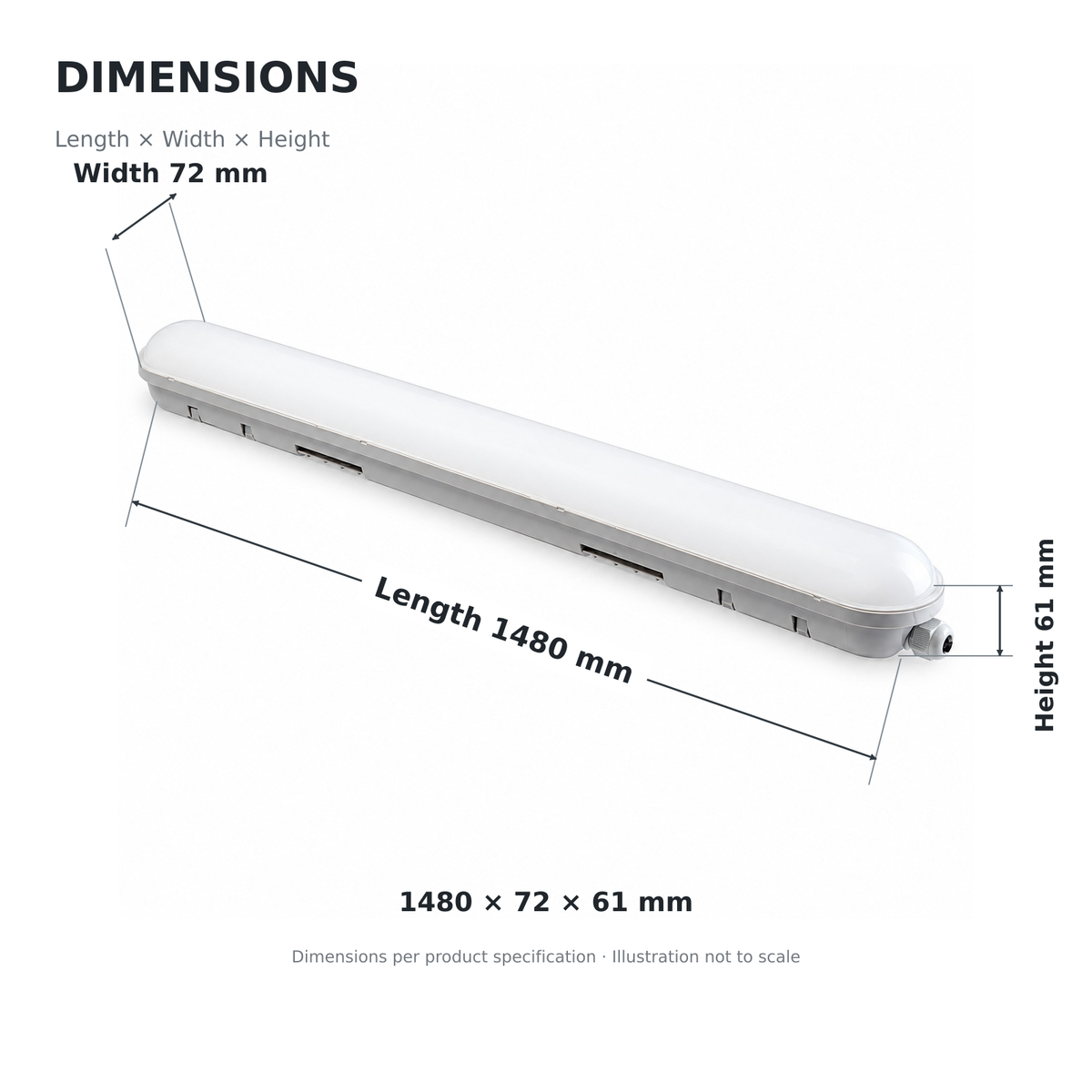 SAT12S-H-15-50 LED dust- and moisture-proof luminaire – 50 W, 8100 lm, 1480 mm, 4000 K, IP65