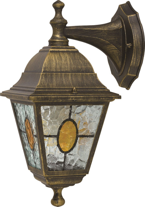 ANCO Bük kültéri lámpa tiffany üveggel, E27, max. 60 W, IP44, fekete/arany