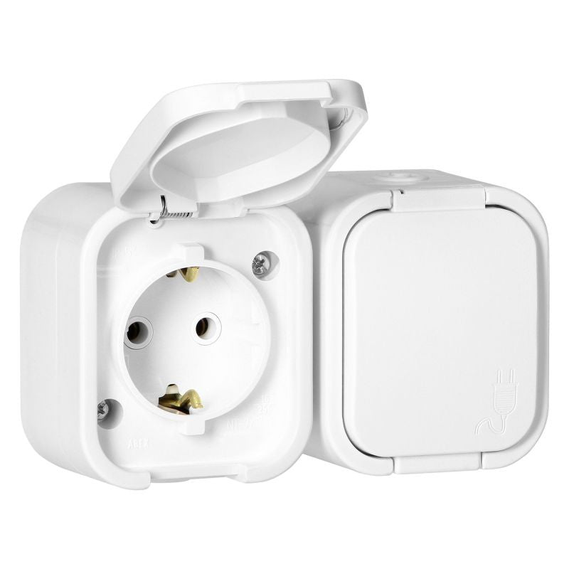 ANCO Hydra+ 2-es földelt dugalj vízszintes, IP54, fehér