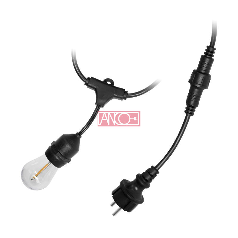 ANCO kültéri E27 fényfüzér, 20 m, 20+1 LED fényforrással, IP44, fekete
