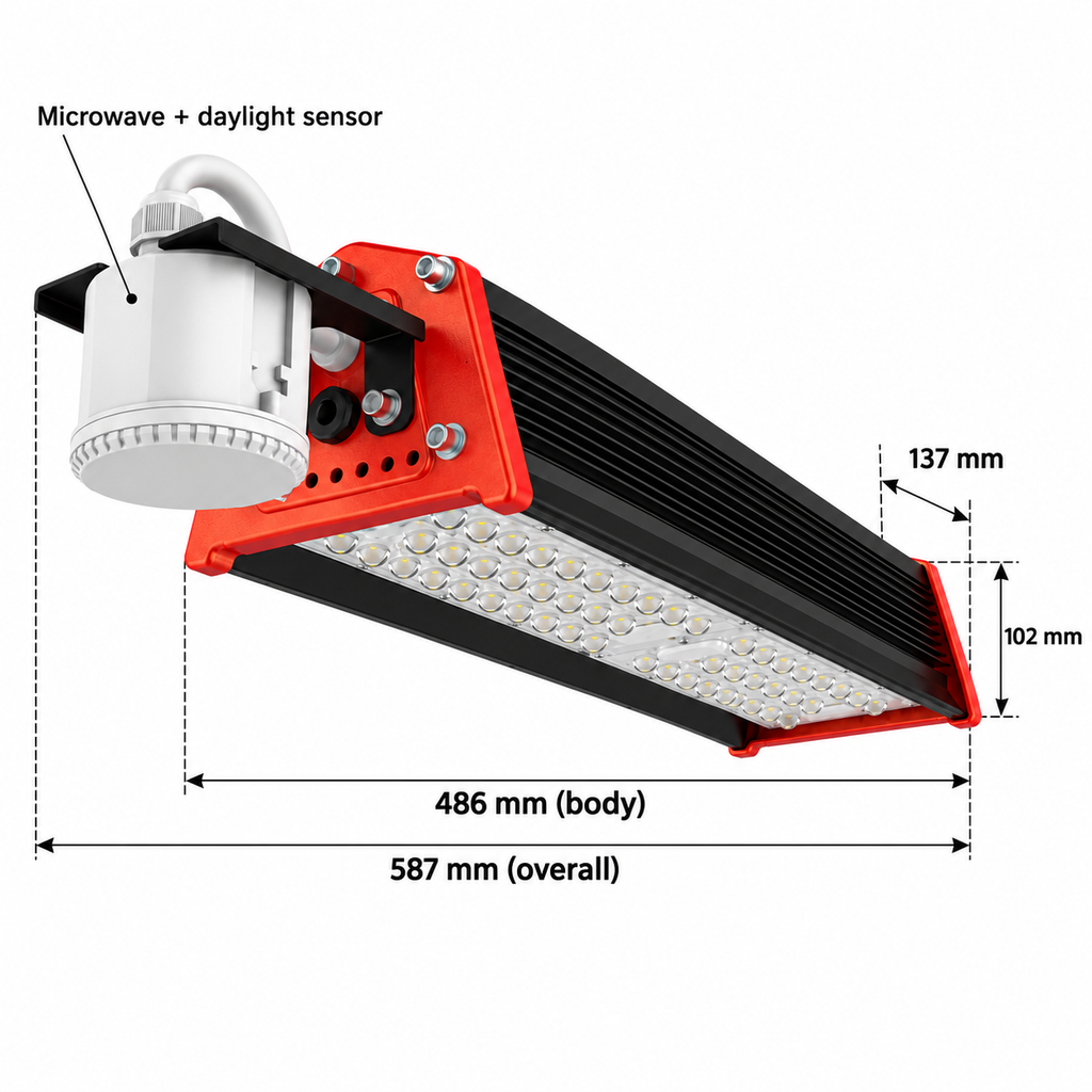 DF-61006 LED high bay light – 60 W, 7800 lm, 5000 K, IP54, built-in motion sensor