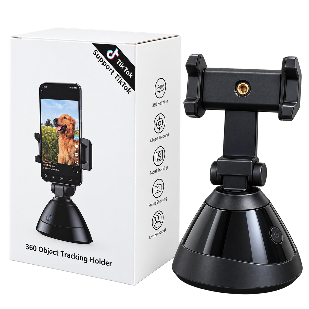 KAITO 360° smart face tracking phone holder in black with white box