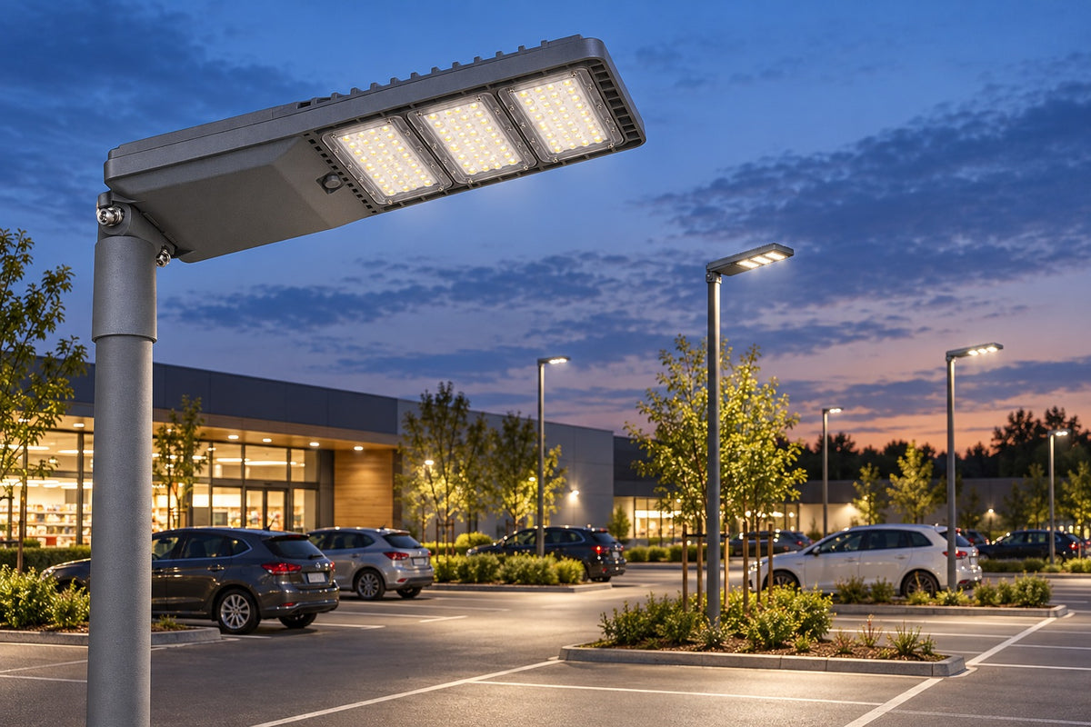 Landlite 12OT840 lighting a car park, mounted on top of the pole