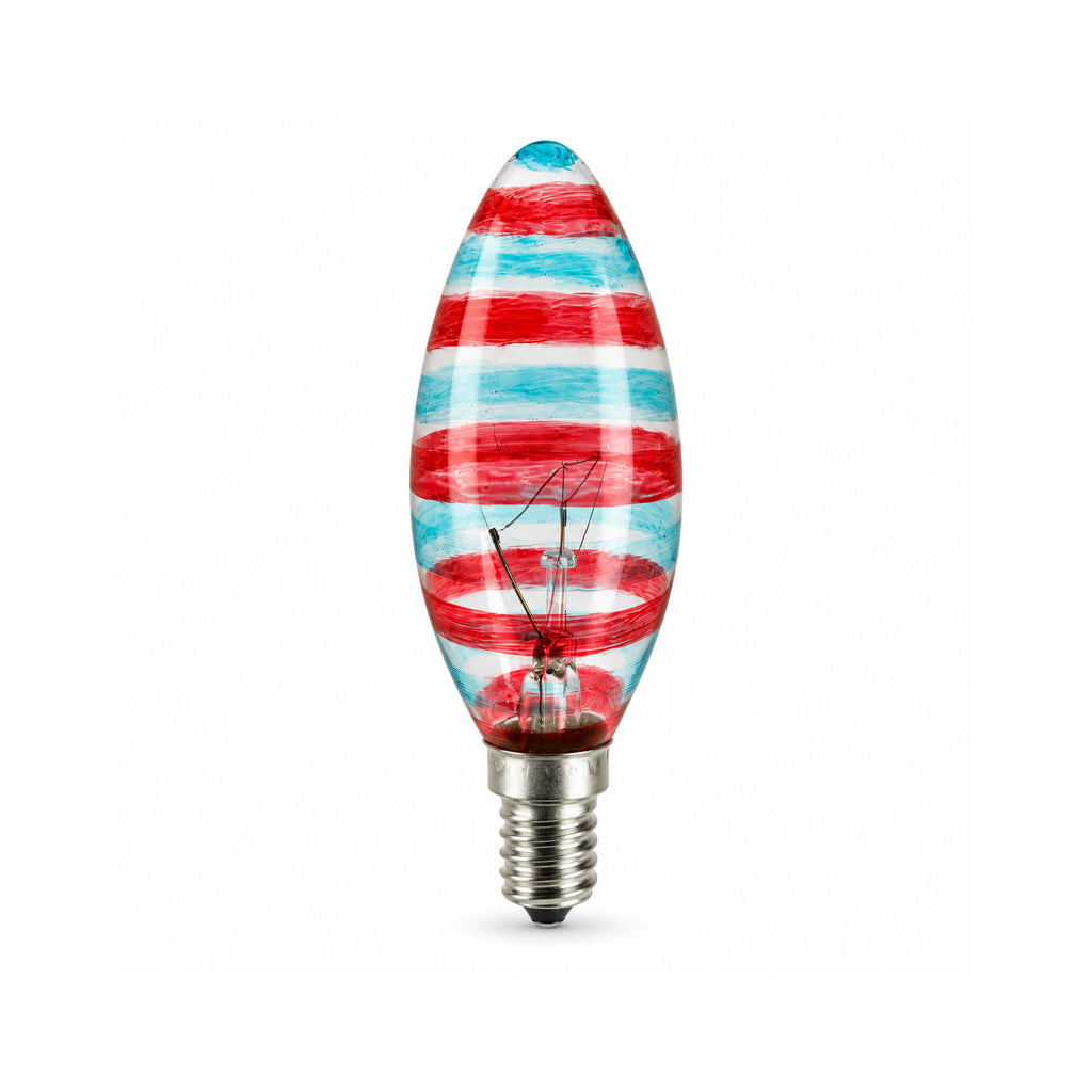 LANDLITE colour decorative bulb VENICE, E14, 25 W, candle, red-blue striped