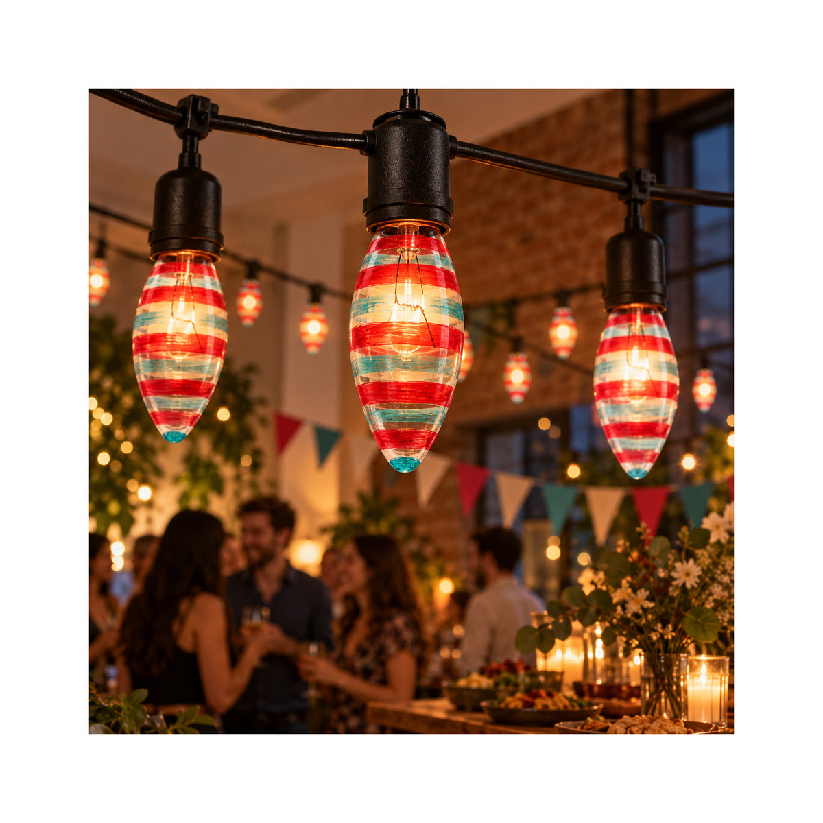 LANDLITE colour decorative bulb VENICE, E14, 25 W, candle, red-blue striped