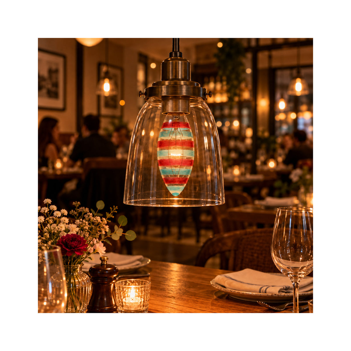 LANDLITE colour decorative bulb VENICE, E14, 25 W, candle, red-blue striped