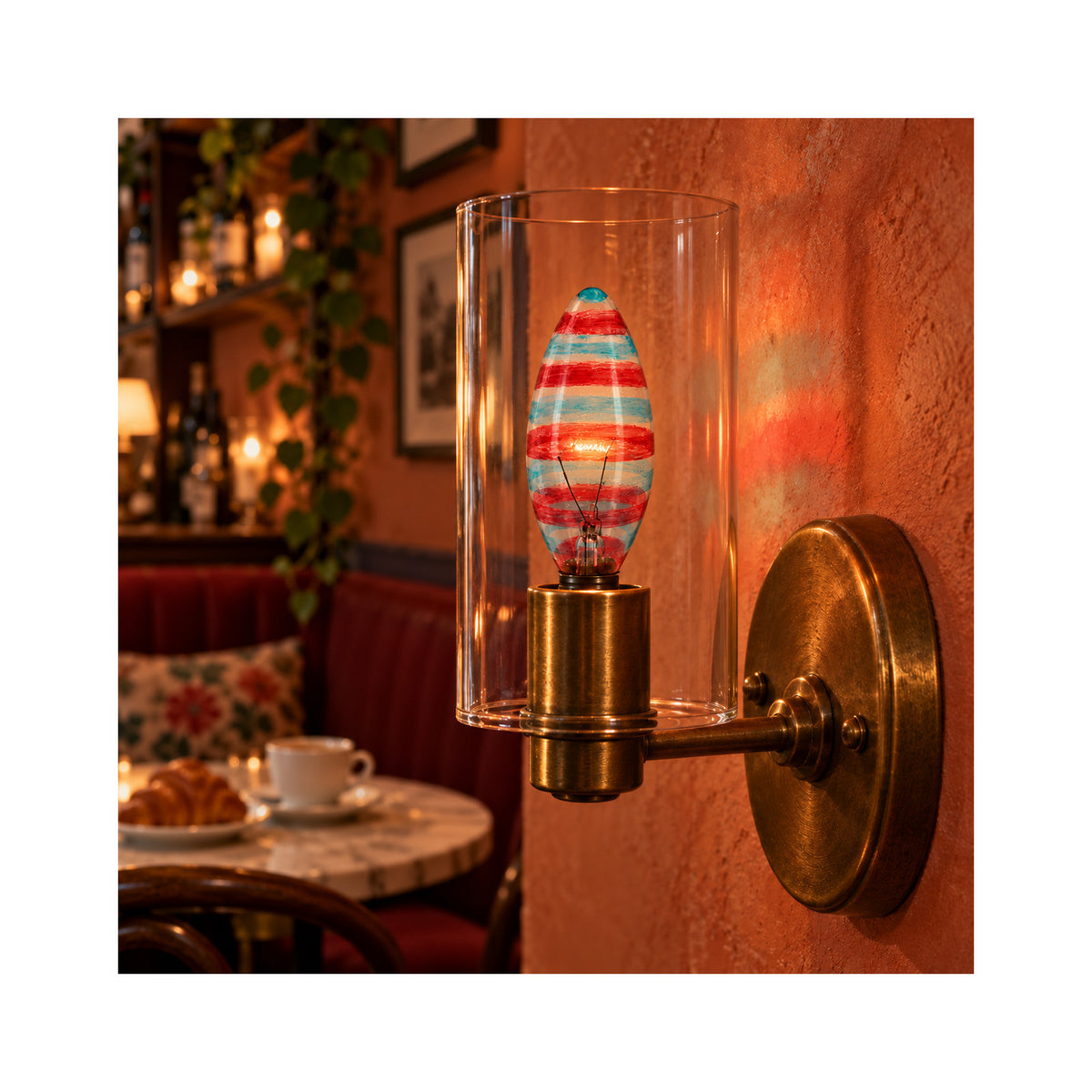 LANDLITE colour decorative bulb VENICE, E14, 25 W, candle, red-blue striped
