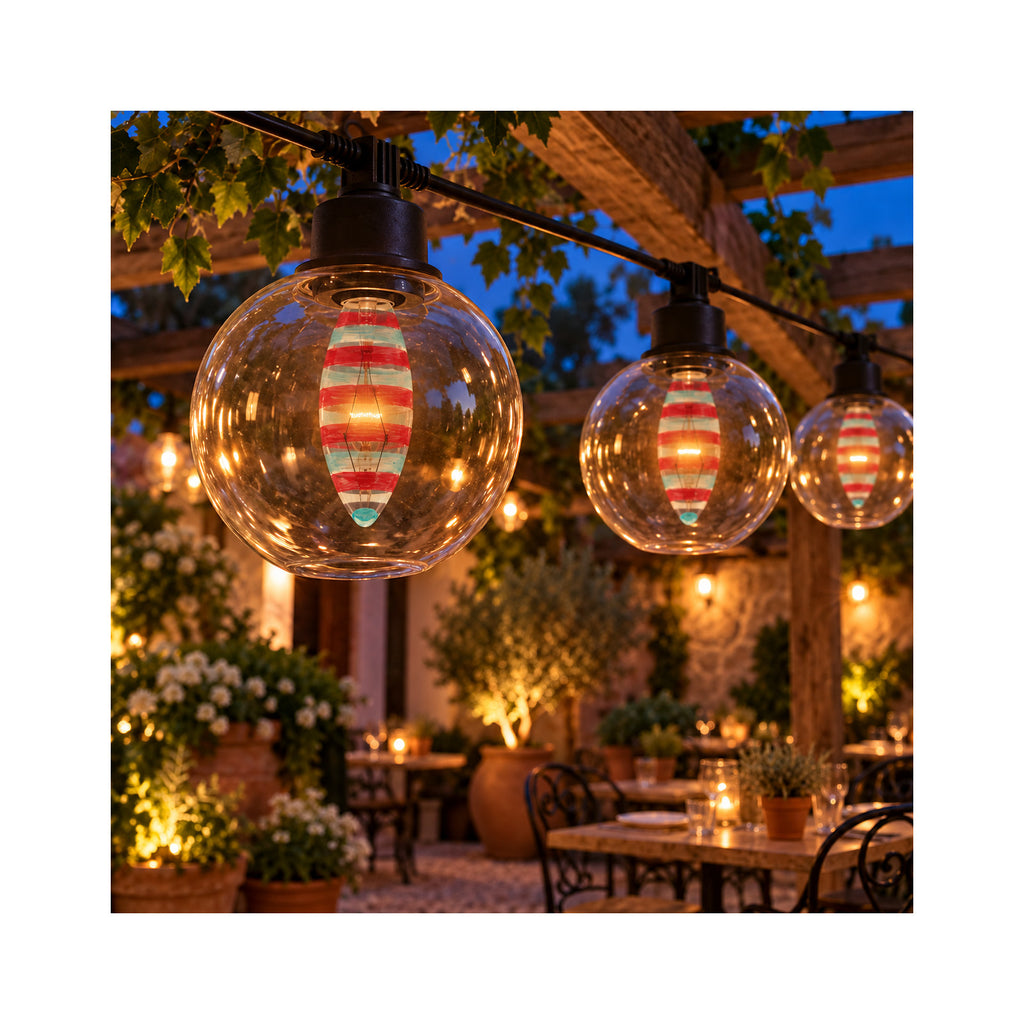 LANDLITE colour decorative bulb VENICE, E14, 25 W, candle, red-blue striped