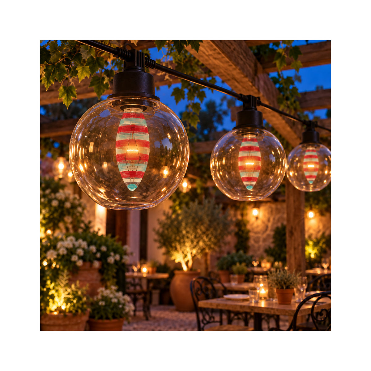 LANDLITE colour decorative bulb VENICE, E14, 25 W, candle, red-blue striped