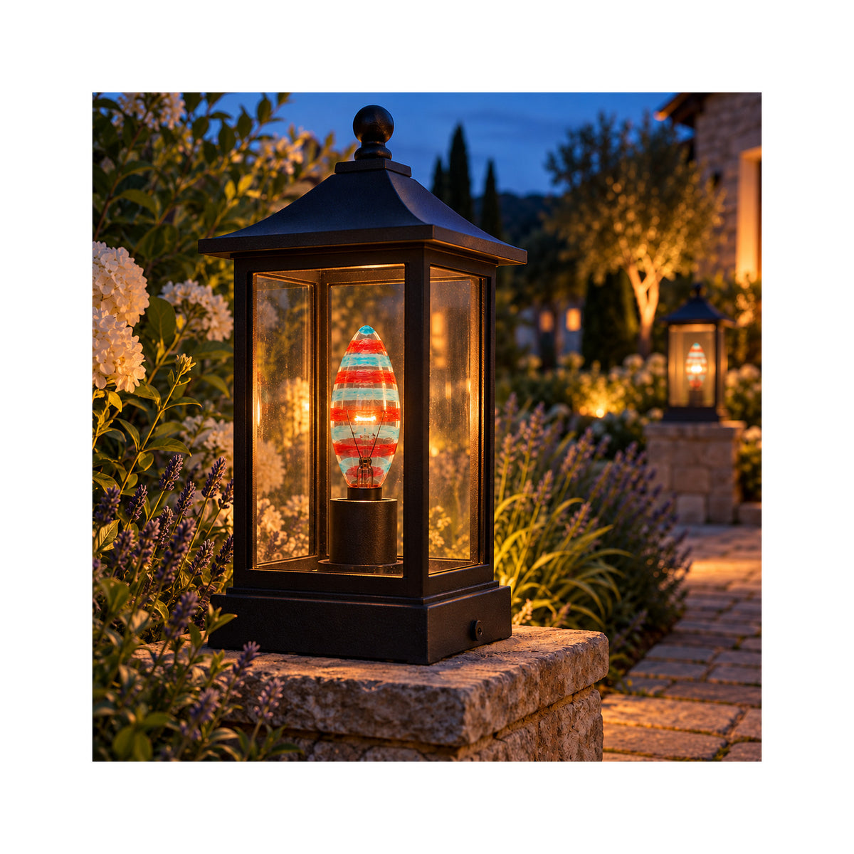LANDLITE colour decorative bulb VENICE, E14, 25 W, candle, red-blue striped