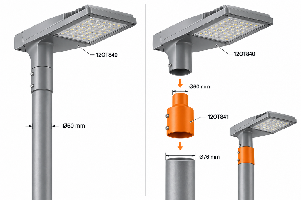 Landlite Ø60 → Ø76 mm pole adapter for street lights – 12OT841