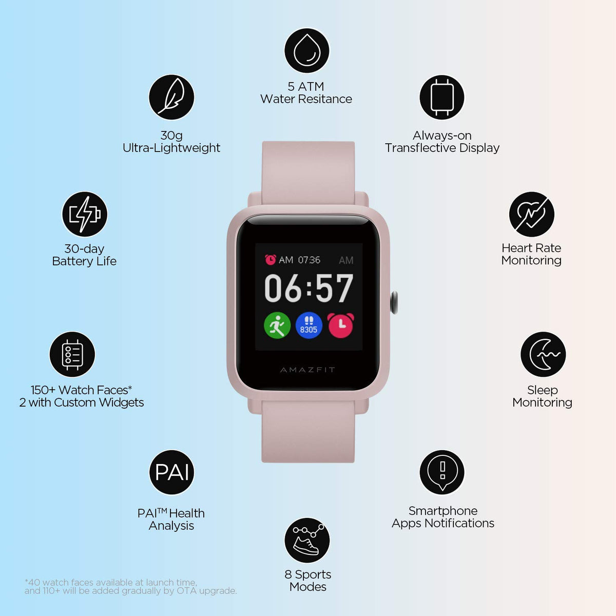 Amazfit Bip S Lite okosóra – Sakura Pink – funkciók áttekintése