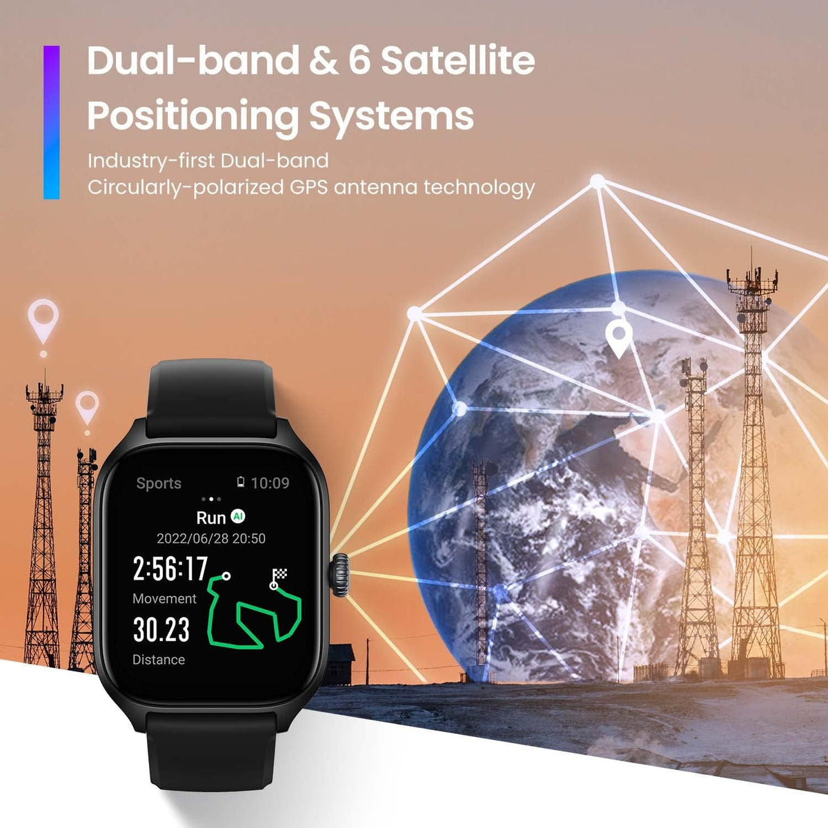 Amazfit GTS 4 okosóra – Infinite Black – kétsávos GPS, 6 műholdrendszer