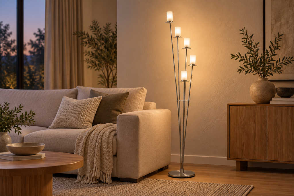 LANDLITE V2056/5F Vintage-Stehleuchte – G9, 5×40 W