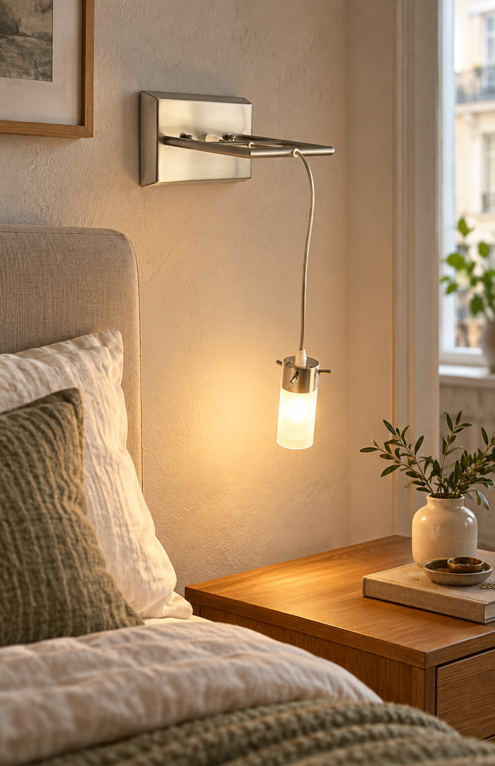 LANDLITE V2056/1W fali lámpa hálószoba falán – enteriőrkép